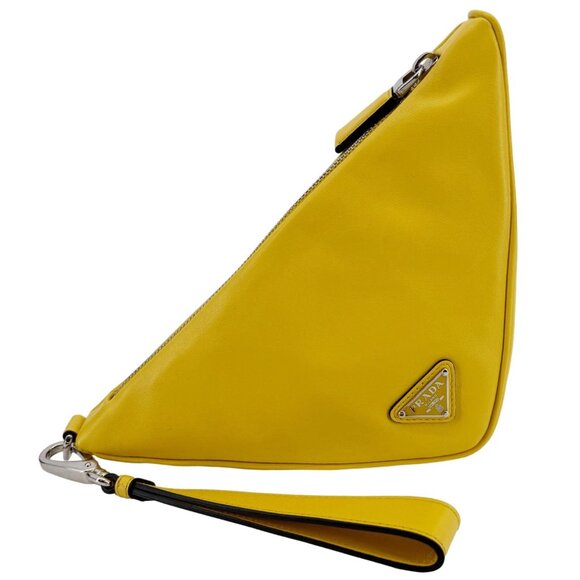 Prada  Triangle Leather Clutch Yellow - Picture 6 of 13